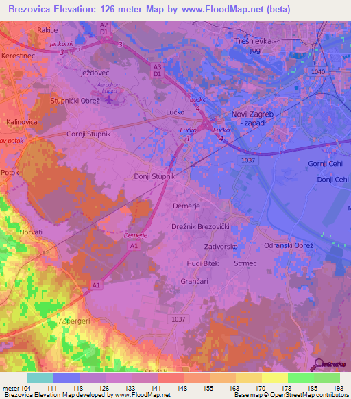 Brezovica,Croatia Elevation Map