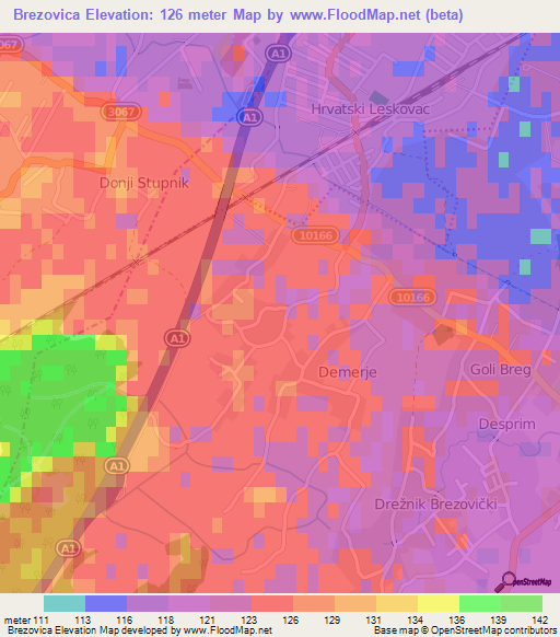 Brezovica,Croatia Elevation Map