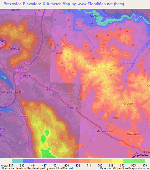 Brezovica,Slovenia Elevation Map
