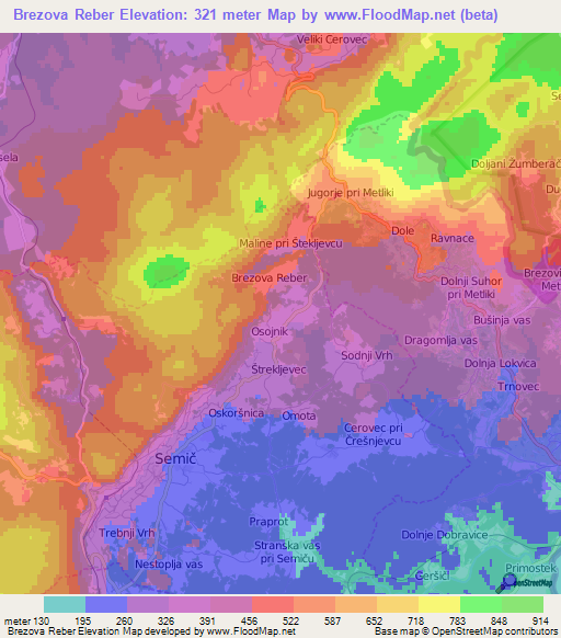 Brezova Reber,Slovenia Elevation Map