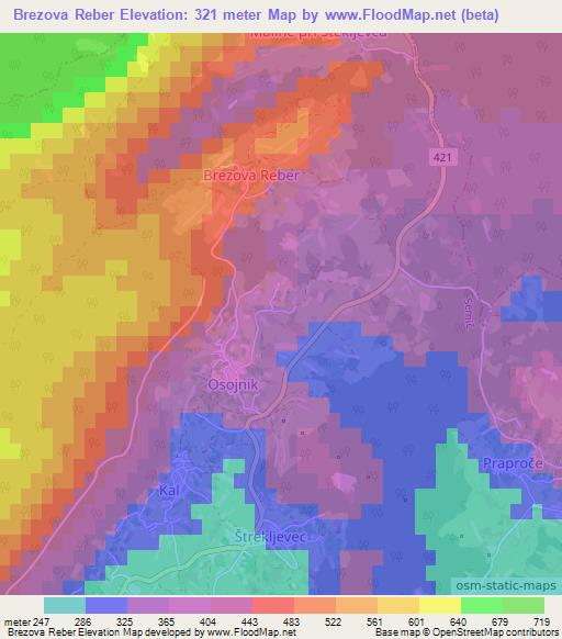 Brezova Reber,Slovenia Elevation Map