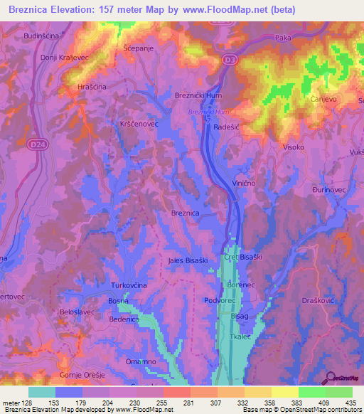 Breznica,Croatia Elevation Map