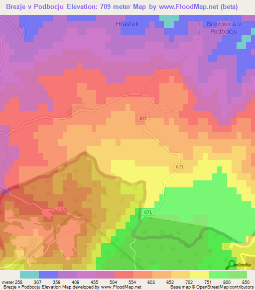 Brezje v Podbocju,Slovenia Elevation Map