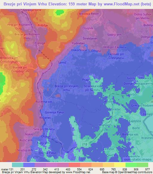 Brezje pri Vinjem Vrhu,Slovenia Elevation Map