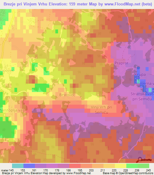 Brezje pri Vinjem Vrhu,Slovenia Elevation Map