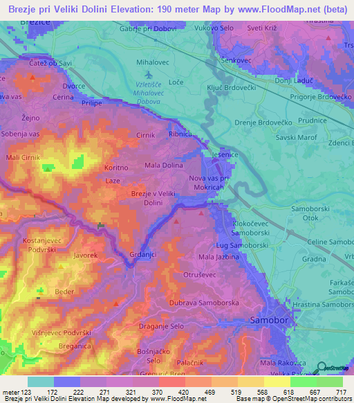 Brezje pri Veliki Dolini,Slovenia Elevation Map