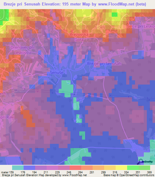 Brezje pri Senusah,Slovenia Elevation Map