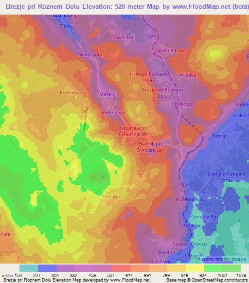 Brezje pri Roznem Dolu,Slovenia Elevation Map