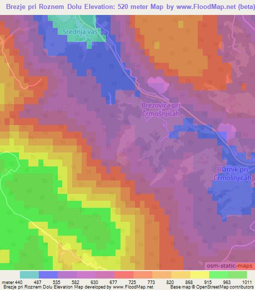 Brezje pri Roznem Dolu,Slovenia Elevation Map