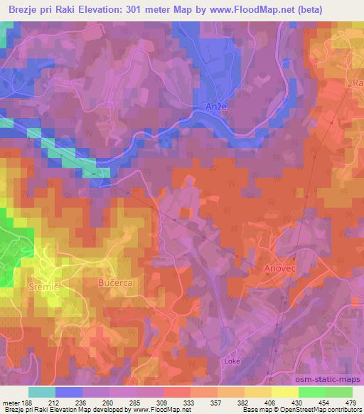 Brezje pri Raki,Slovenia Elevation Map