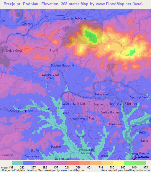 Brezje pri Podplatu,Slovenia Elevation Map