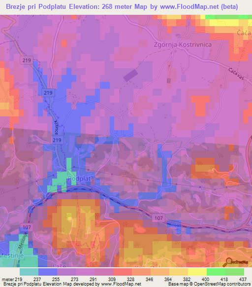 Brezje pri Podplatu,Slovenia Elevation Map