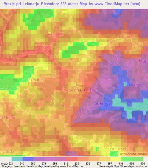 Brezje pri Lekmarju,Slovenia Elevation Map