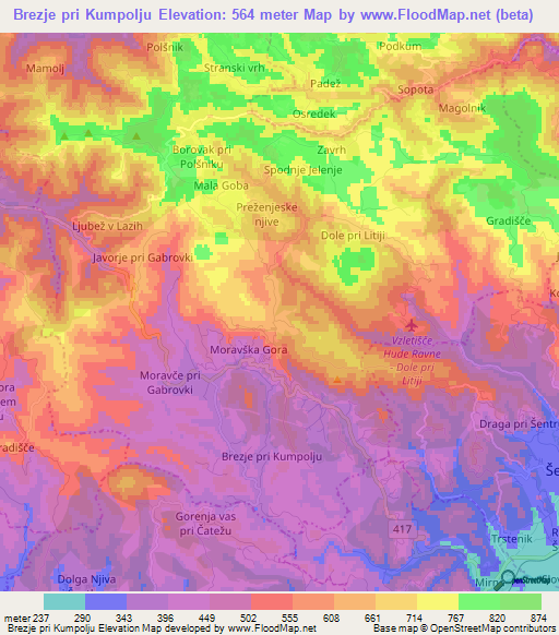 Brezje pri Kumpolju,Slovenia Elevation Map