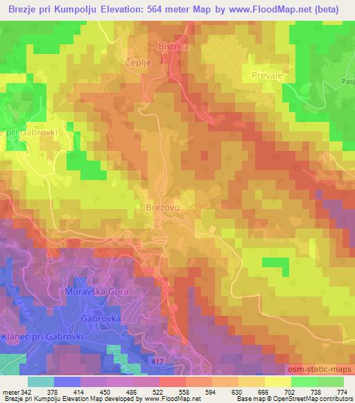 Brezje pri Kumpolju,Slovenia Elevation Map