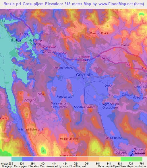 Brezje pri Grosupljem,Slovenia Elevation Map