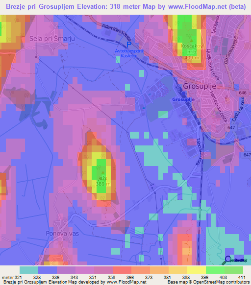 Brezje pri Grosupljem,Slovenia Elevation Map