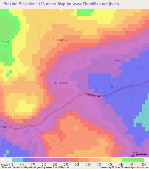 Brezine,Montenegro Elevation Map