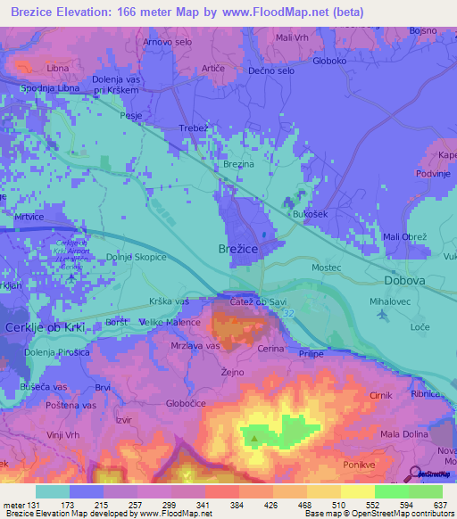 Brezice,Slovenia Elevation Map