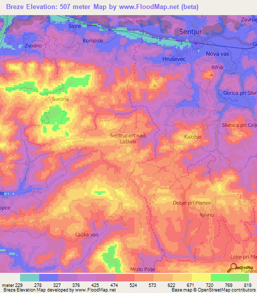 Breze,Slovenia Elevation Map