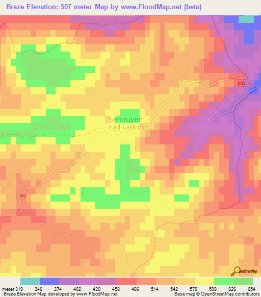 Breze,Slovenia Elevation Map