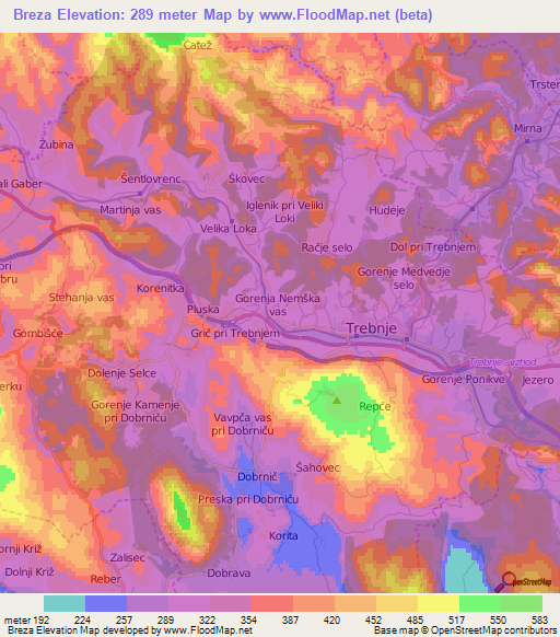 Breza,Slovenia Elevation Map