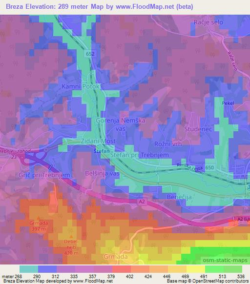 Breza,Slovenia Elevation Map