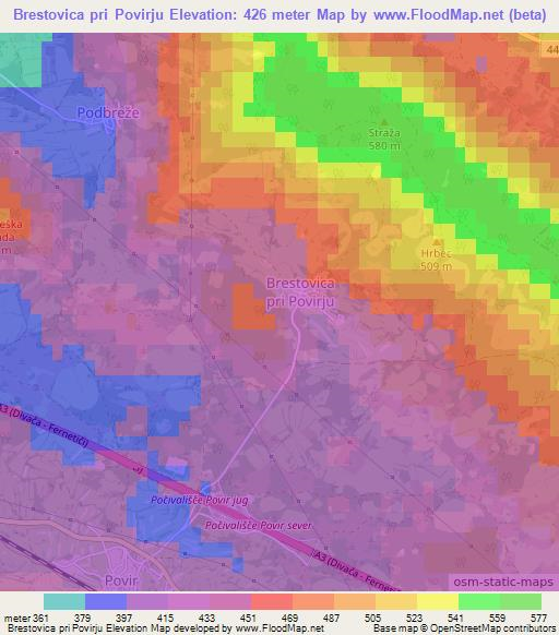 Brestovica pri Povirju,Slovenia Elevation Map