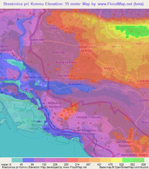 Brestovica pri Komnu,Slovenia Elevation Map