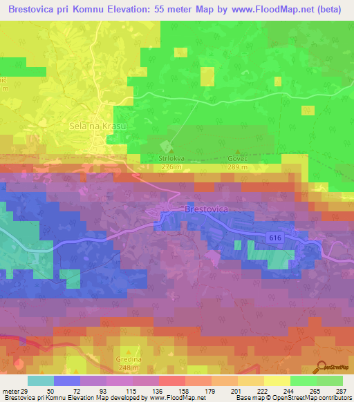 Brestovica pri Komnu,Slovenia Elevation Map