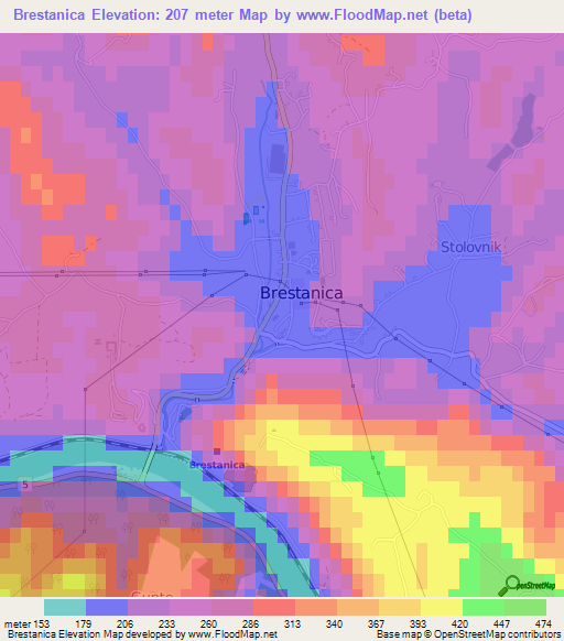 Brestanica,Slovenia Elevation Map