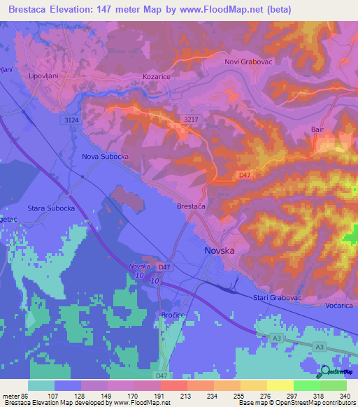 Brestaca,Croatia Elevation Map