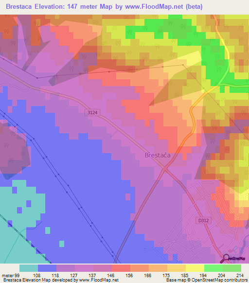 Brestaca,Croatia Elevation Map