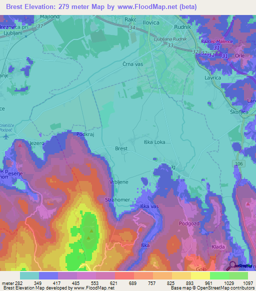 Brest,Slovenia Elevation Map