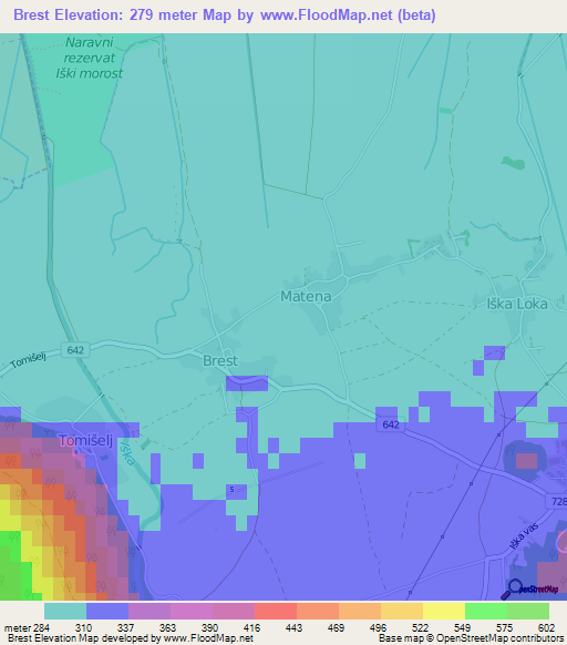 Brest,Slovenia Elevation Map