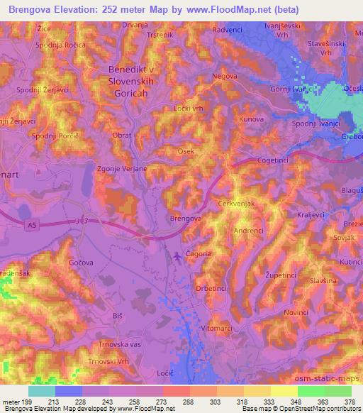 Brengova,Slovenia Elevation Map