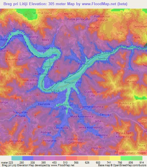 Breg pri Litiji,Slovenia Elevation Map