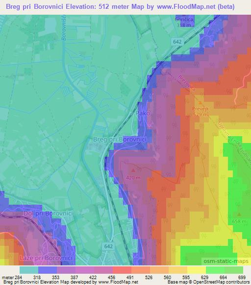 Breg pri Borovnici,Slovenia Elevation Map