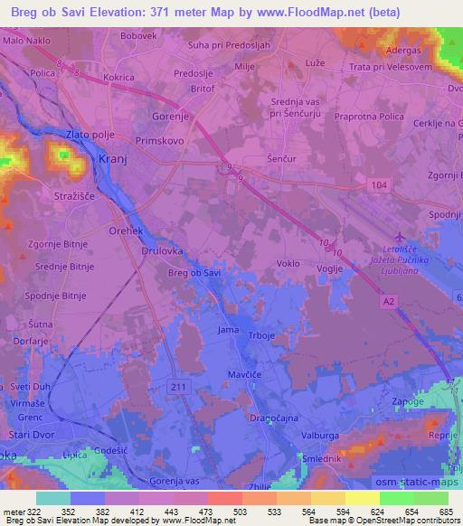 Breg ob Savi,Slovenia Elevation Map