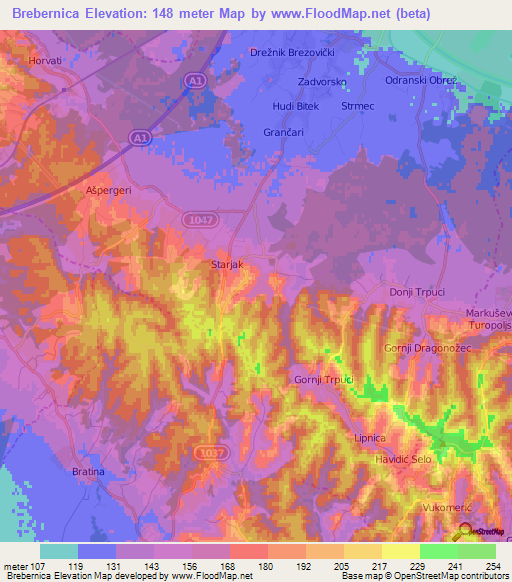 Brebernica,Croatia Elevation Map