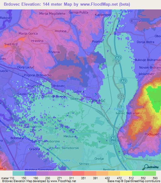 Brdovec,Croatia Elevation Map