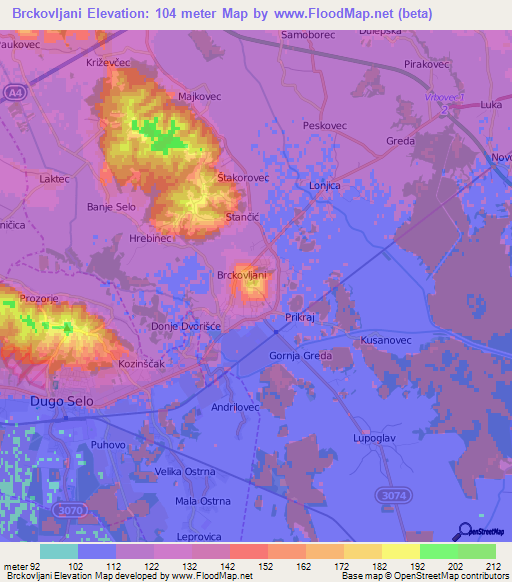Brckovljani,Croatia Elevation Map