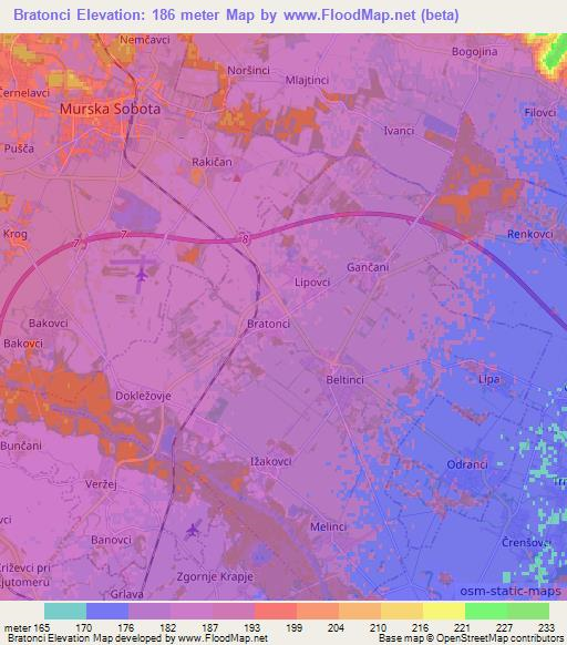Bratonci,Slovenia Elevation Map