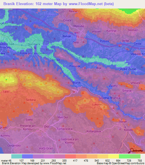 Branik,Slovenia Elevation Map