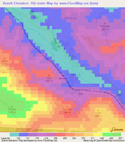 Branik,Slovenia Elevation Map