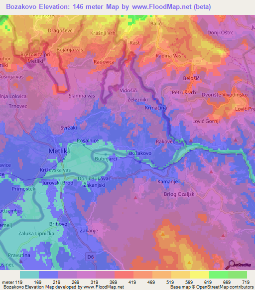 Bozakovo,Slovenia Elevation Map