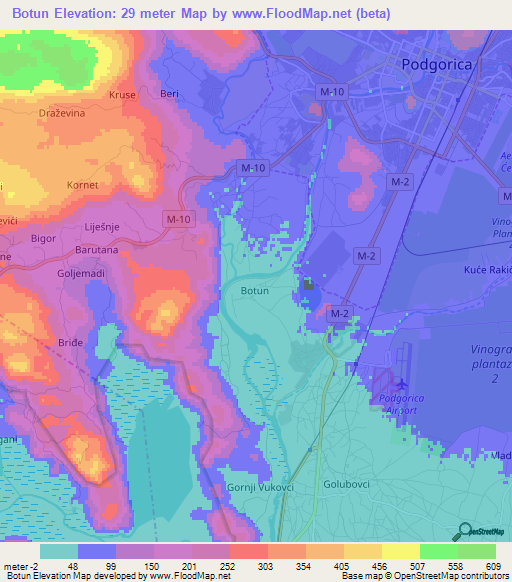 Botun,Montenegro Elevation Map