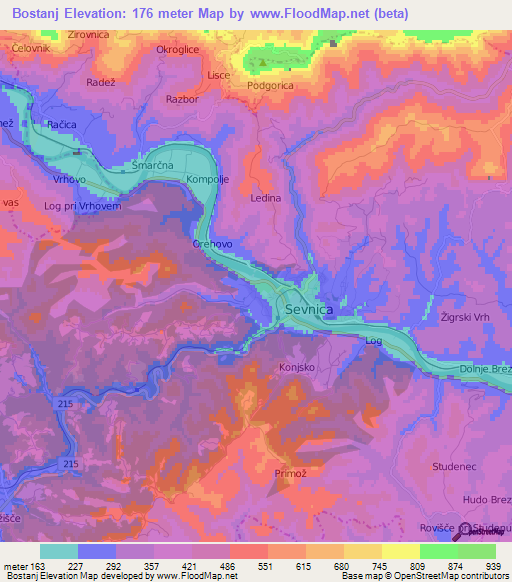 Bostanj,Slovenia Elevation Map