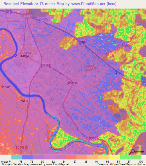 Bosnjaci,Croatia Elevation Map