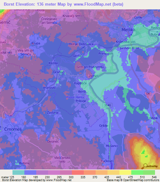 Borst,Slovenia Elevation Map